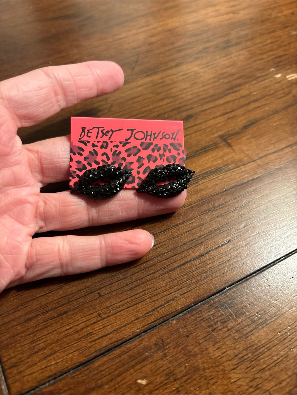 Betsey Johnson Black Rhinestone Lips Stud Earrings